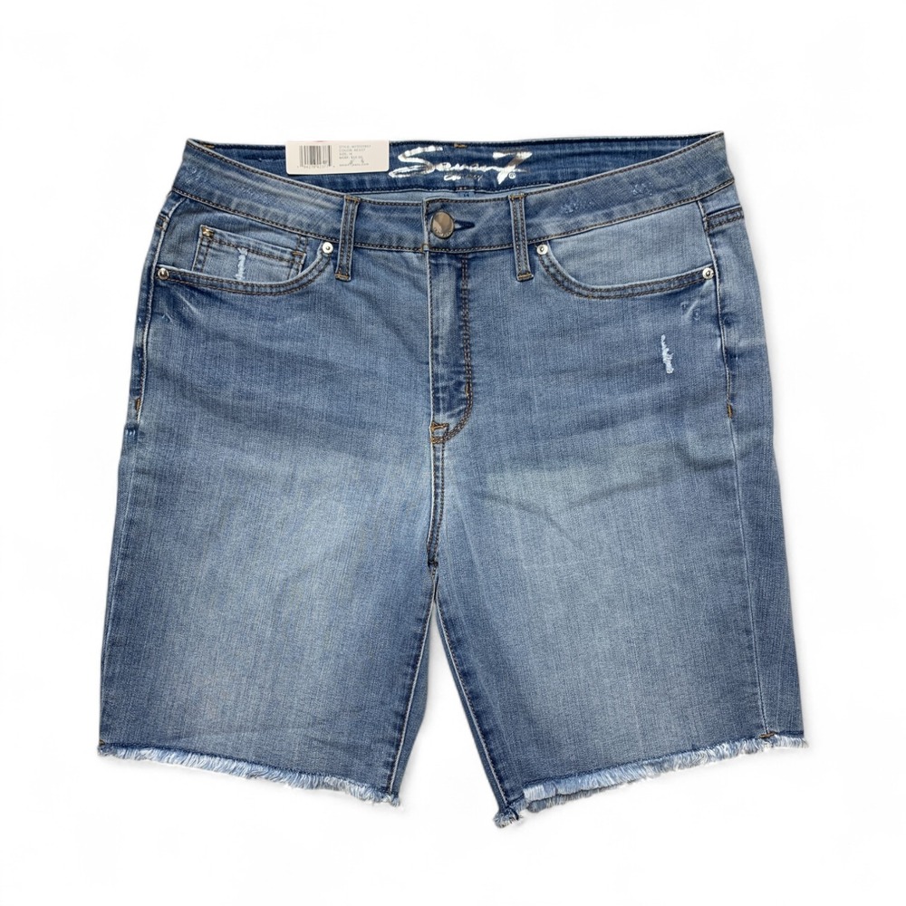 Seven7 Sunset Bermuda Jean Shorts Womens 14 Distressed 9" Inseam Fray Hem NWT